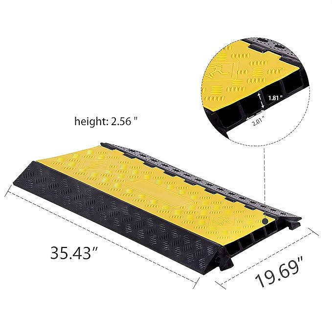 1 Pack Rubber Cable Ramp Hose Cable Protector Ramp 4 Channel 22000Lbs Load Capacity Traffic Speed Bump Wires Power Lines Extension Cord Cover for Indoor Outdoor