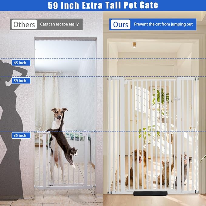 59 Inch Extra Tall Pet Gate for Cats,29.5-43" Adjustable Wide Dog Gates,No Drilling Pressure Mounted Walk Through Tall Cat Gate for Doorways,Hallway,Stairs