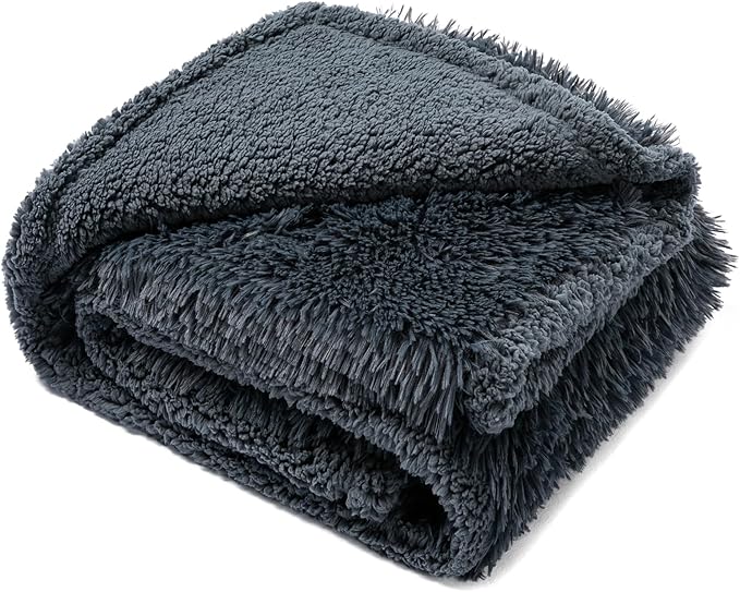 Waterproof Pets Blankets for Dogs 57x40in Calming Cat Blanket for Bed Couch Sofa Cover Protector Washable Long Faux Fur Pet Throw Blanket for Puppy Reversible Furniture Protection Mats (Gray,M)