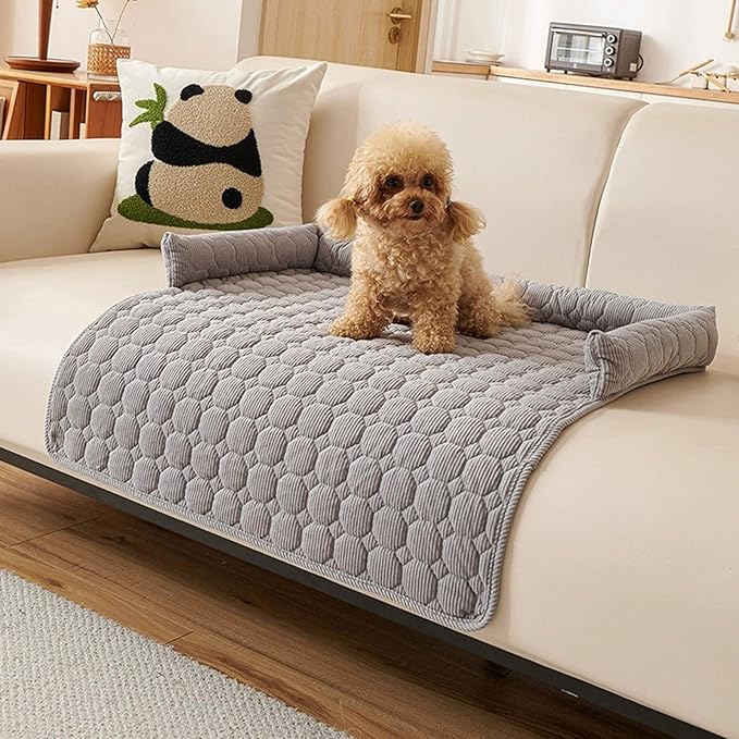 Pet Couch Covers for Sofa, 29" L × 29" W Calming Dog Bed Fluffy Dog Plush Mat for Furniture Protector with Bolster, Washable Removable Couch Cover for Small, Medium, Large Dogs and Cats (Light Gray)