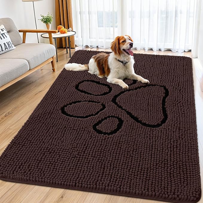 Smiry Dog Door Mat for Muddy Paws, Absorbent Dirt Trapper Non Slip Quick Dry