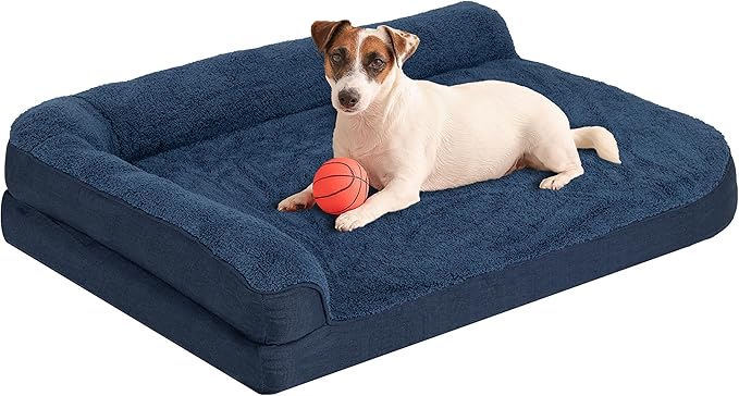 30'' x 20'' x 3.2'' L-Shaped Orthopedic Dog Beds, Small Dogs Bed with Removable Cover and Nonskid Bottom, Navy Blue