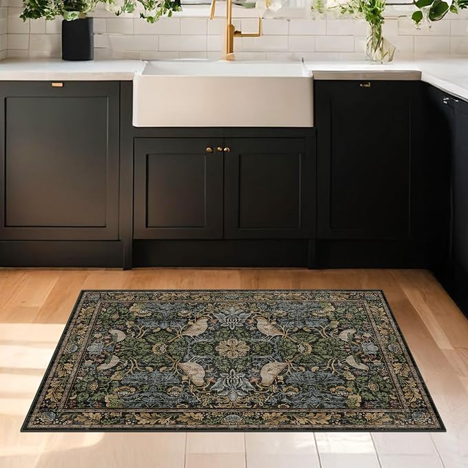 Hazo Haus Washable Dark Vintage Floral Rugs