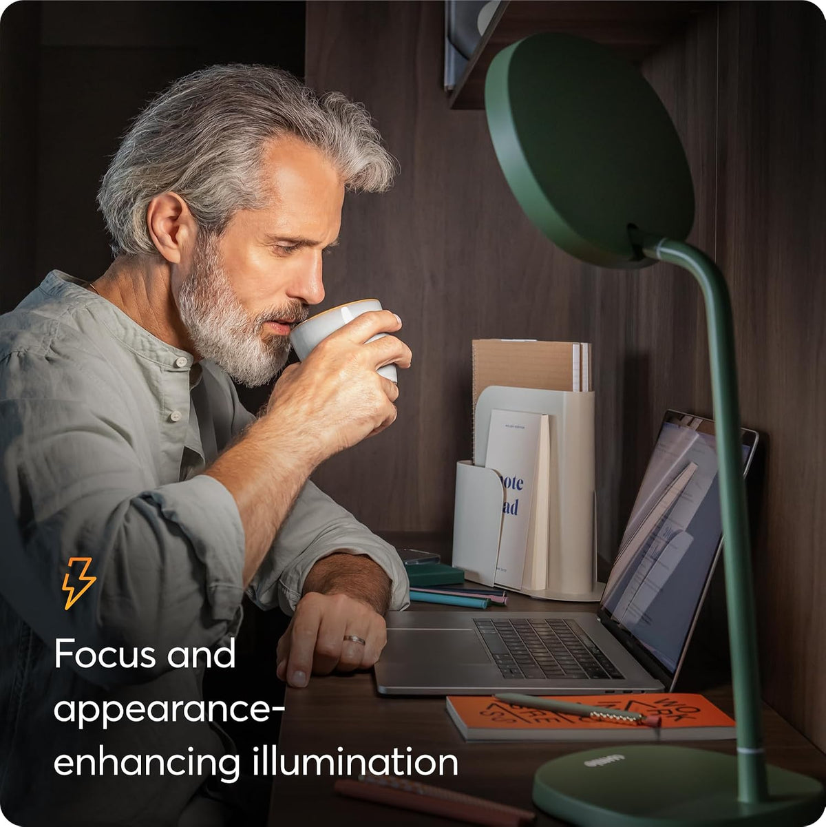 Lumie Task - 10,000 Lux Adjustable Bright Light Therapy Desk Lamp for Mood and Energy Boost and Winter Blues Relief, Crystal Clear Illumination and Maximum Visual Comfort - White Mist (Sage Green)