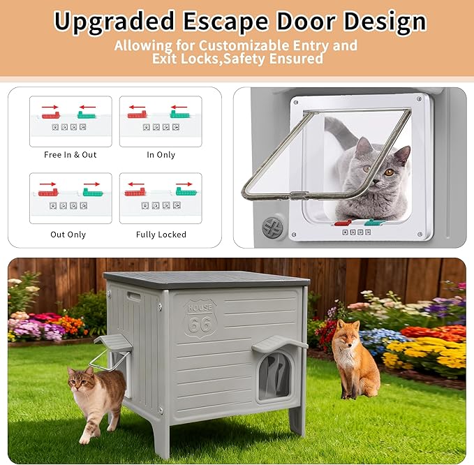 Outdoor Cat House with Insulated Liner, Plastic Cat House Weatherproof Cat Shelter,Easy to Assemble(Winter-Ready)