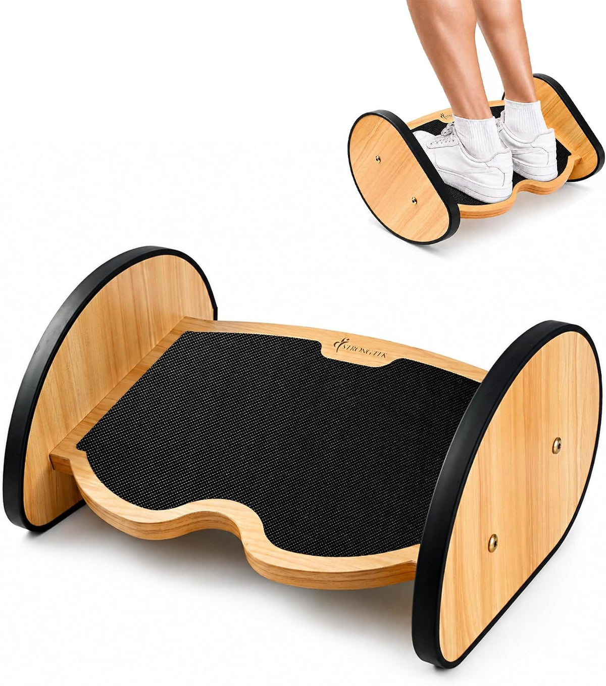 StrongTek Wooden Foot Rest for Under Desk, Reversible Rocking Footrest