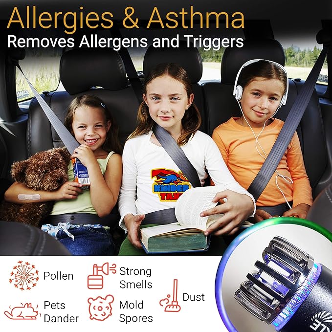Car Air Purifier Ionizer - 12V Plug-in Ionic Anti-Microbial Car Deodorizer -