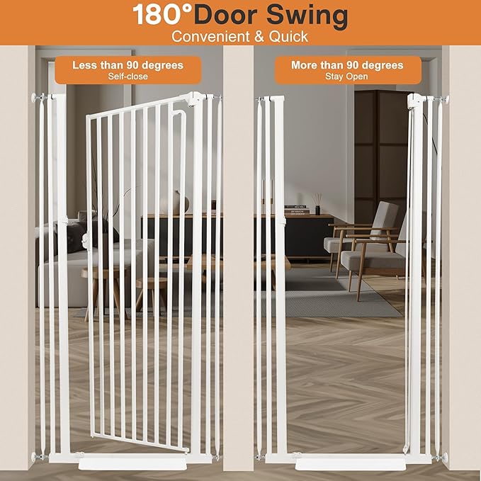 71“ Extra Tall Cat Gate for Doorway：29.4-33.4” Wide Pet Gate, Auto Close/One Handed Open, 1.34” Extra Small Gap, No Drill Pressure Mount Tall Cat Gate for Interior Stairs/Kitchens/Hallways (White)