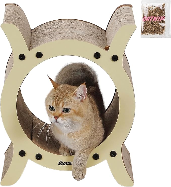CSR1007A Nyan 16.5" Modern Cardboard Tunnel Cat Scratcher with Catnip, Almond