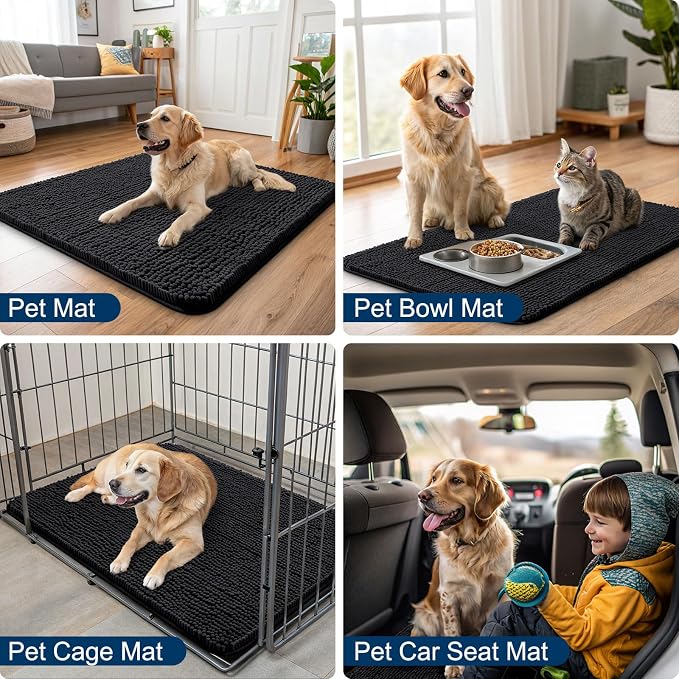 Smiry Dog Door Mat for Muddy Paws 59x35, Absorbent Dirt Trapper, Non-Slip