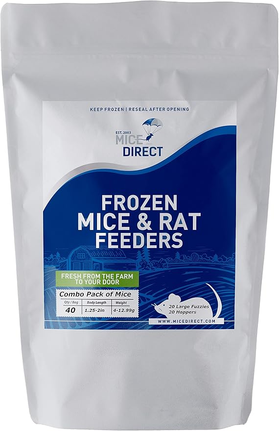 MiceDirect Frozen Mice Combo Pack 20 Fuzzies & 20 Hoppers Frozen Reptile & Snake Food (40 Count)