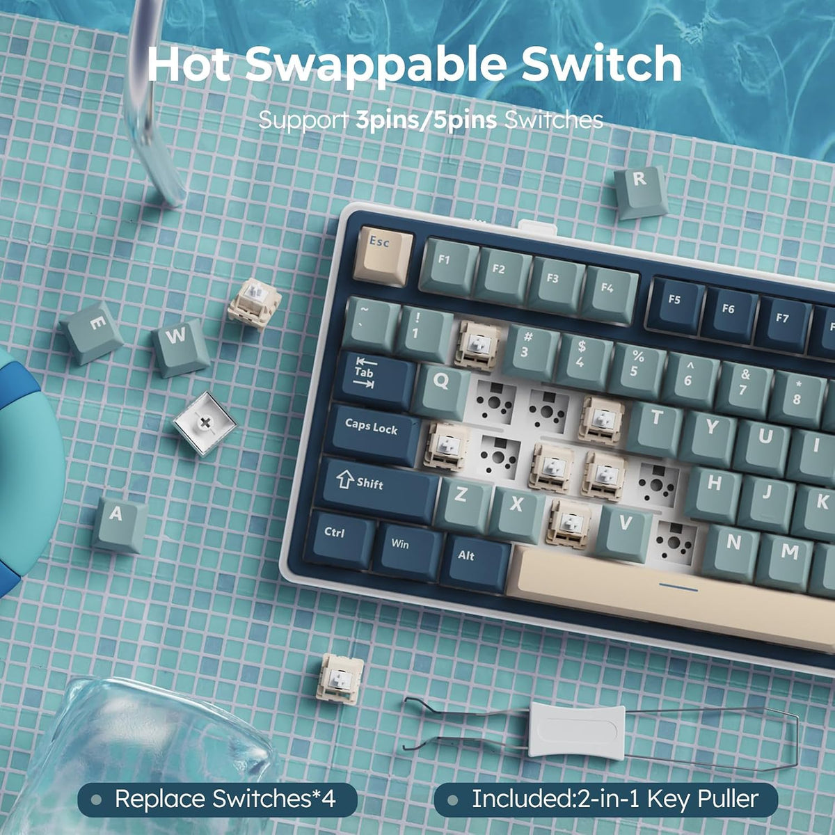 RK ROYAL KLUDGE R75 Wireless Mechanical Keyboard, 75% Percent Custom Gaming Keyboard Gasket Mount RGB Backlit with Knob & PBT Keycaps, BT5.1/2.4GHz/USB-C, Hot Swappable Cream Switch