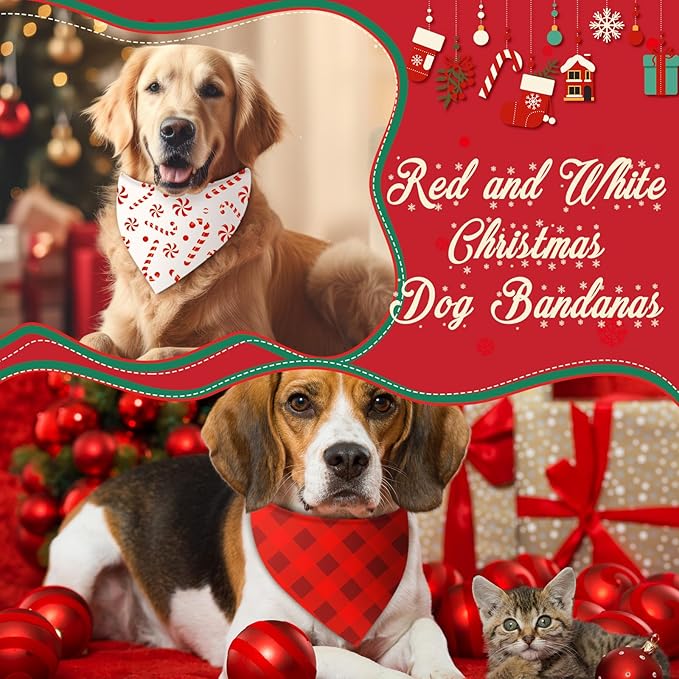 Abbylike 50 Pcs Valentines Day Dog Bandanas Bulk Red and White Polka Dots Stripes Bandanas for Dogs Triangle Kerchief Bibs Scarf for Pet Romantic Costume Photo Props Accessories(31.5 x 21.7 x 21.)