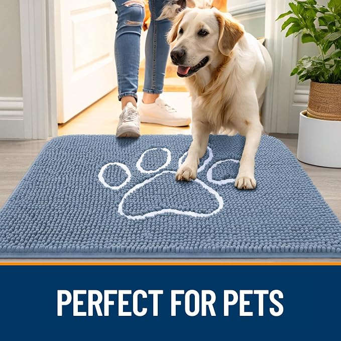 OLANLY Dog Door Mat for Muddy Paws 32x20, Paw Print Design, Absorbs Moisture