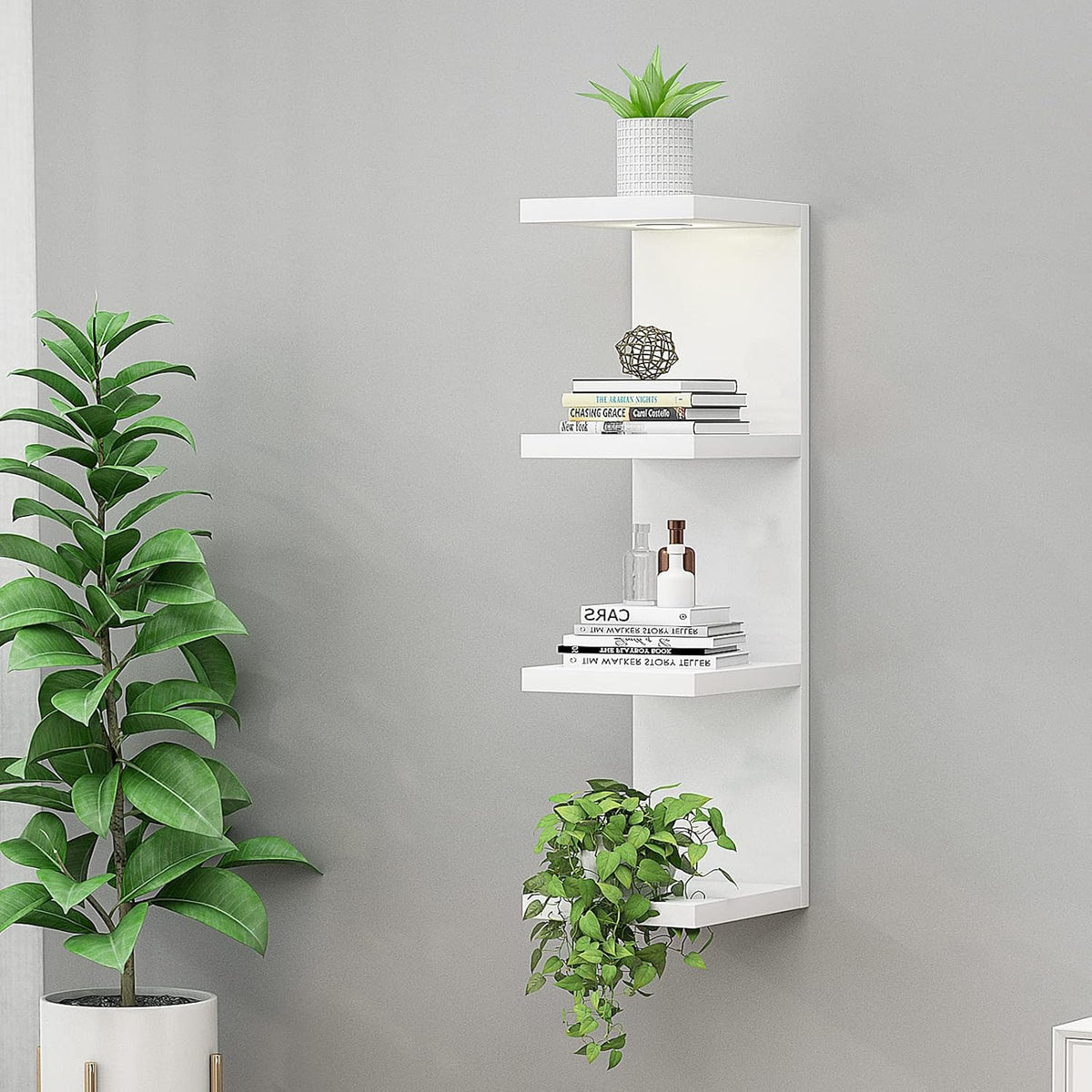 LitaEther Versatile 4 Tier Wall Shelf Unit,White Lack Wall Shelf,Display Floating Shelf with LED Remote Control Light