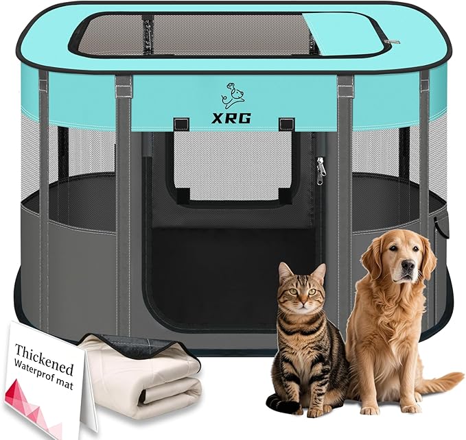Portable Foldable Pet Playpen Collapsible Crates Kennel Playpen for Dog cat and Rabbit &Travel playpen Outdoor or Indoor (Large（35.4" L x 27.6" W x 23.6" H）, Green)