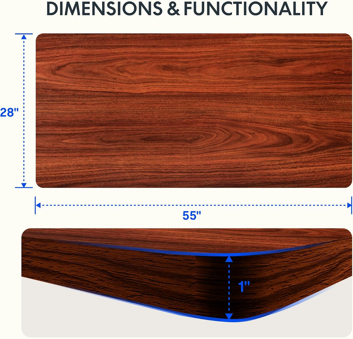 FLEXISPOT EN2 55"x28" Whole-Piece Standing Desk with Power Strip, Mahogany