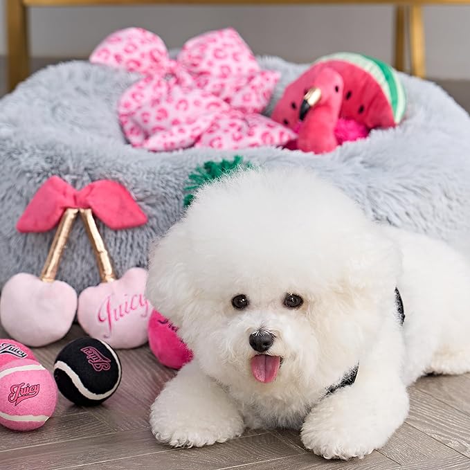 Juicy Couture Devon Faux Fur Large Taupe Round Pet Bed for Dogs and Cats