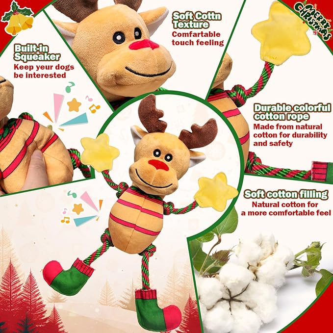 Christmas Dog Toys for Large Dogs,Stuffed Plush Squeaky Dog Toys for Small,Medium & Large Breed,Tug of War Plush Toy,Stuffed Toy for Dogs to Keep Them Busy