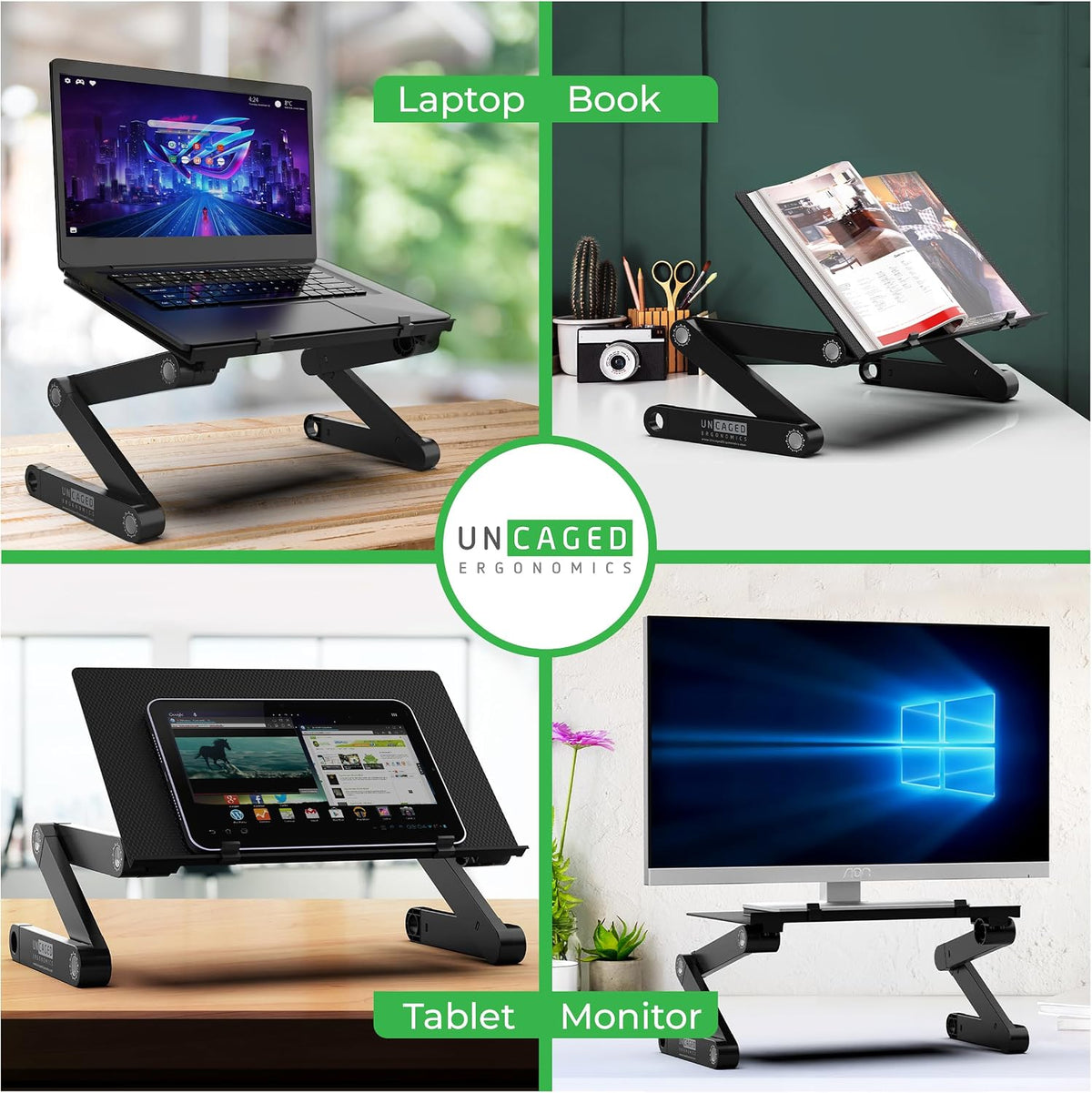 Uncaged Ergonomics WorkEZ Adjustable Laptop Stand for Desk and Bed, Black