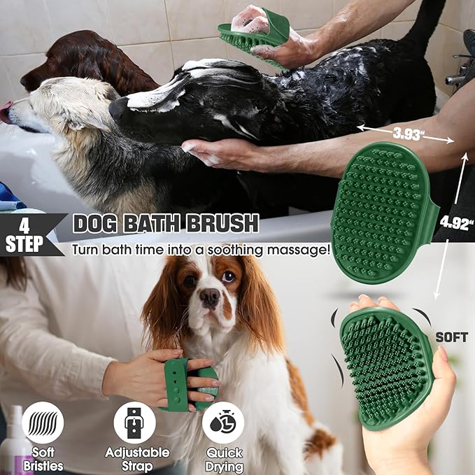 Dog Slicker Brush for Dogs Grooming Kit 4PCS | Large Dog Brush for Goldendoodles Poodles Doodles | Long Pin Haired Brush | Poodle Brushes and Comb (Green)