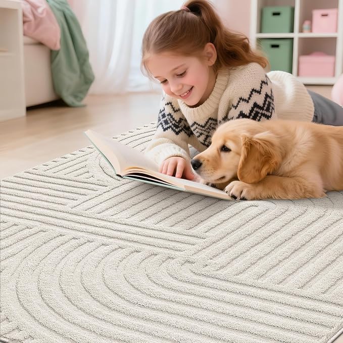 Pauwer 3x5 Washable Area Rugs for Living Room Modern Beige Solid Color Soft