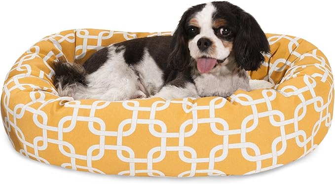Majestic Pet 24 Inch Links Sherpa Calming Dog Bed Washable – Cozy Soft Round Dog Bed with Spine for Head Support - Fluffy Donut Dog Bed 24x19x7 (inch) – Round Pet Bed Small - YELLOW