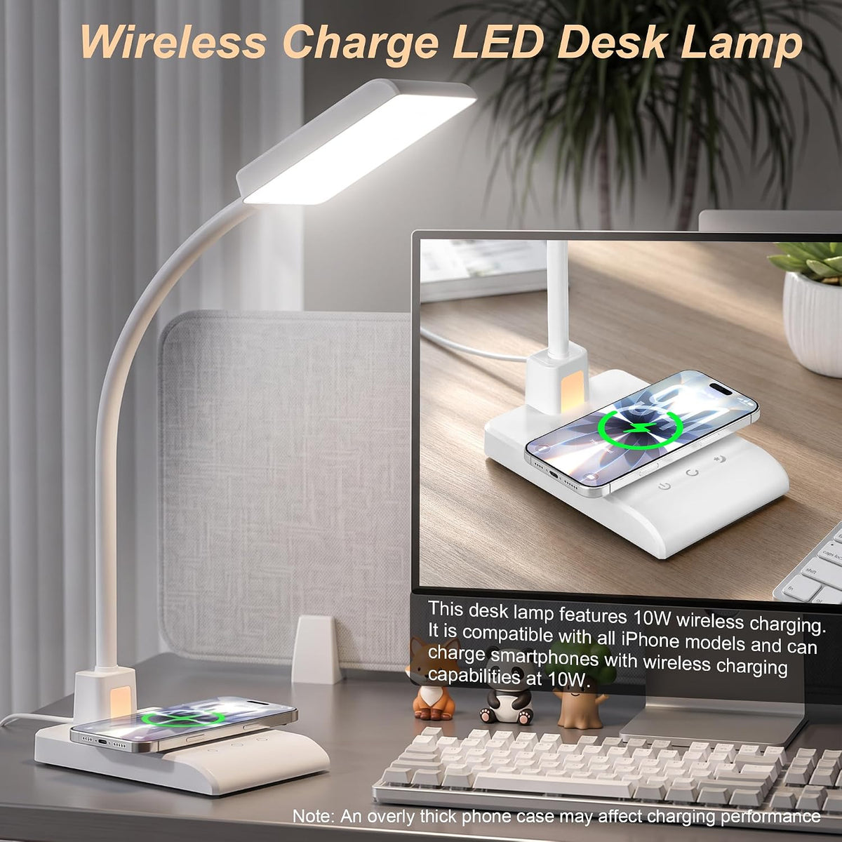 Desk Lamp with Wireless Charger LED Desk Lamps for Home Office White CRI90+