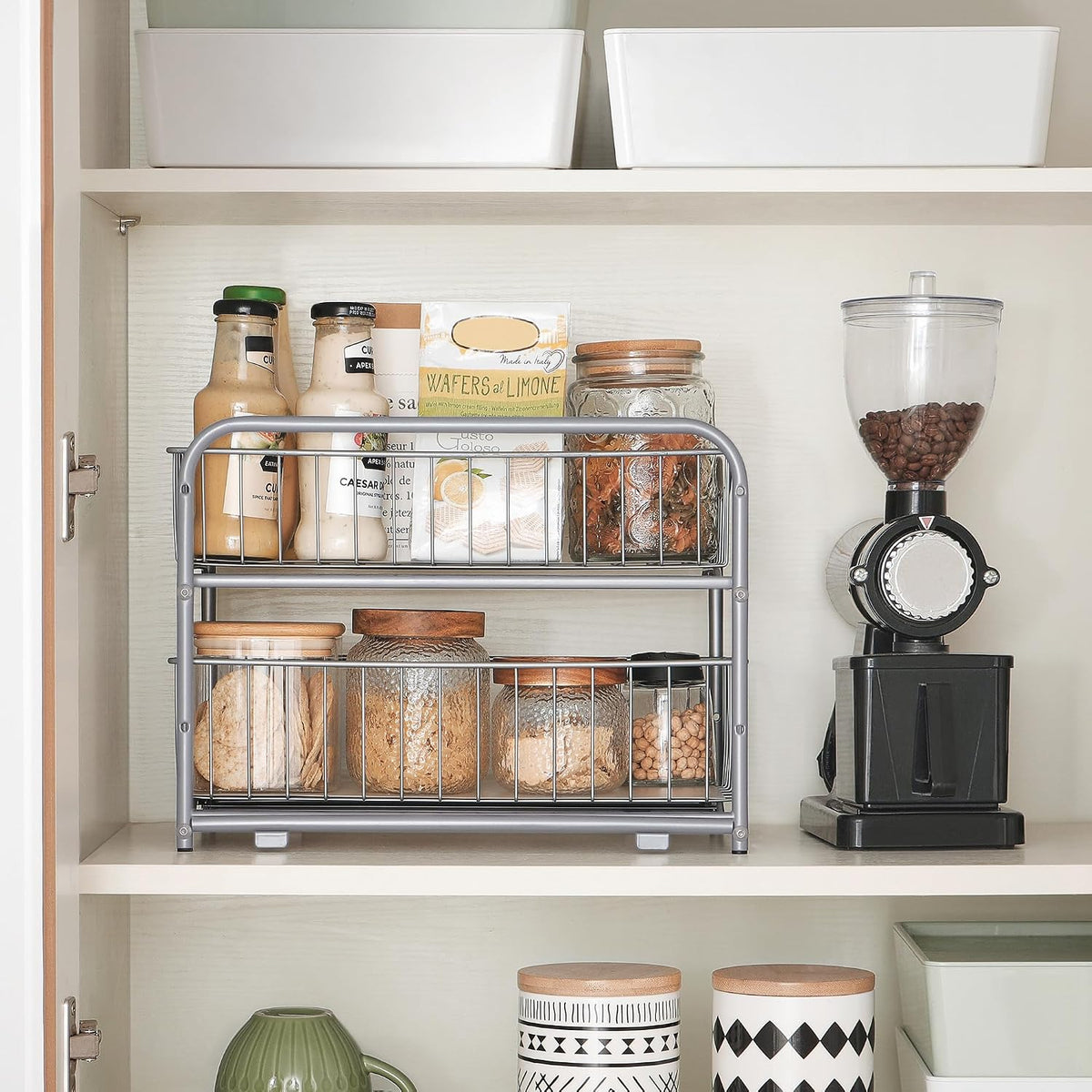 SONGMICS 2-Tier Under Sink Pull Out Organizer, Kitchen Bathroom Spice Rack