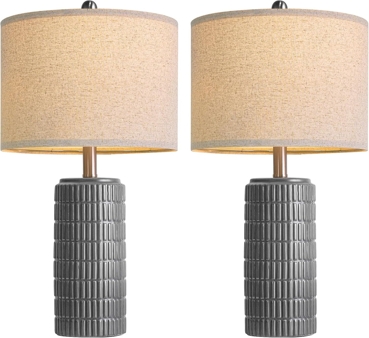 PoKat 23" Ceramic Dark Gray Table Lamps Set of 2 for Living Room, Modern Bedside Lamps for Bedroom, Farmhouse Nightstand Lamp for Home Office Guest Room Sideboard Entryway Decor Gifts