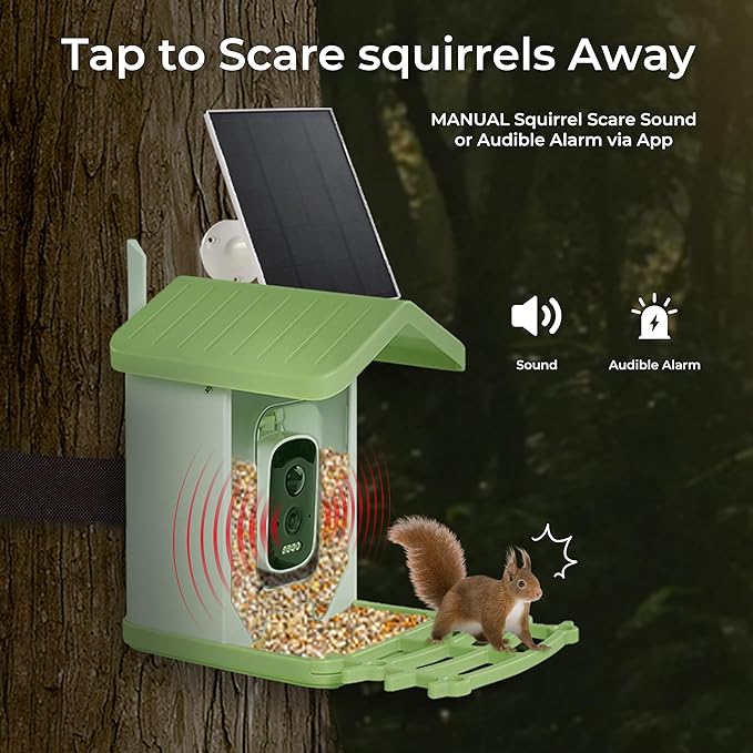 Bird Feeder with Camera Solar Powered, AI Identify Birds Species 10000+, 2.5K HD Video App Live View, Smart Bird Feeder for Outdoors Backyard, Gifts for Birdlovers Mom Dad