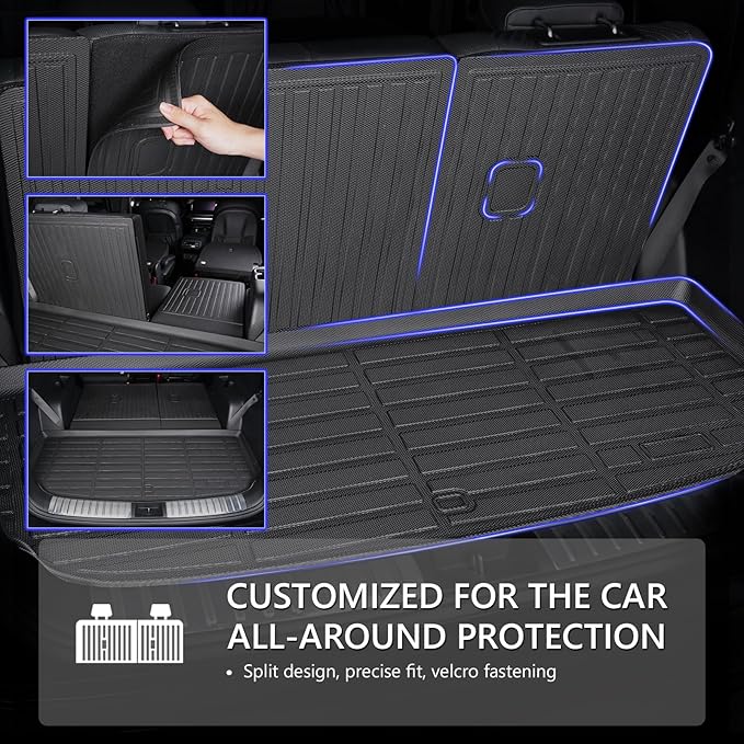 KELCSEECS® Floor Mats & Cargo Liner with Seatback Mats for 2021-2024 Ford Expedition Max(Only Fit Max) 7 Seats with 2nd Row Bucket Seat, All Weather Protection TPE Liners Full Set Accessories Black