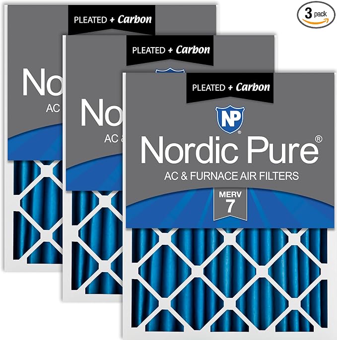 Nordic Pure 20x25x2 Pleated Air Filters MERV 7 Plus Carbon 3 Pack