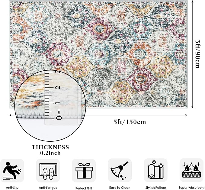 Lahome Moroccan Hallway Rug, Ultra-Thin Oriental Carpet