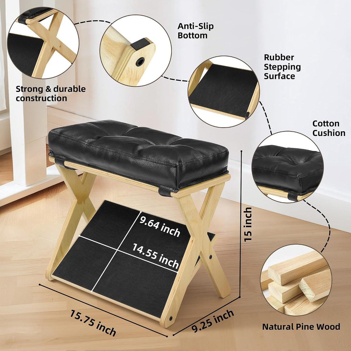 Foot Rest Under Desk at Work, Solid Wood Double Step Footrest
