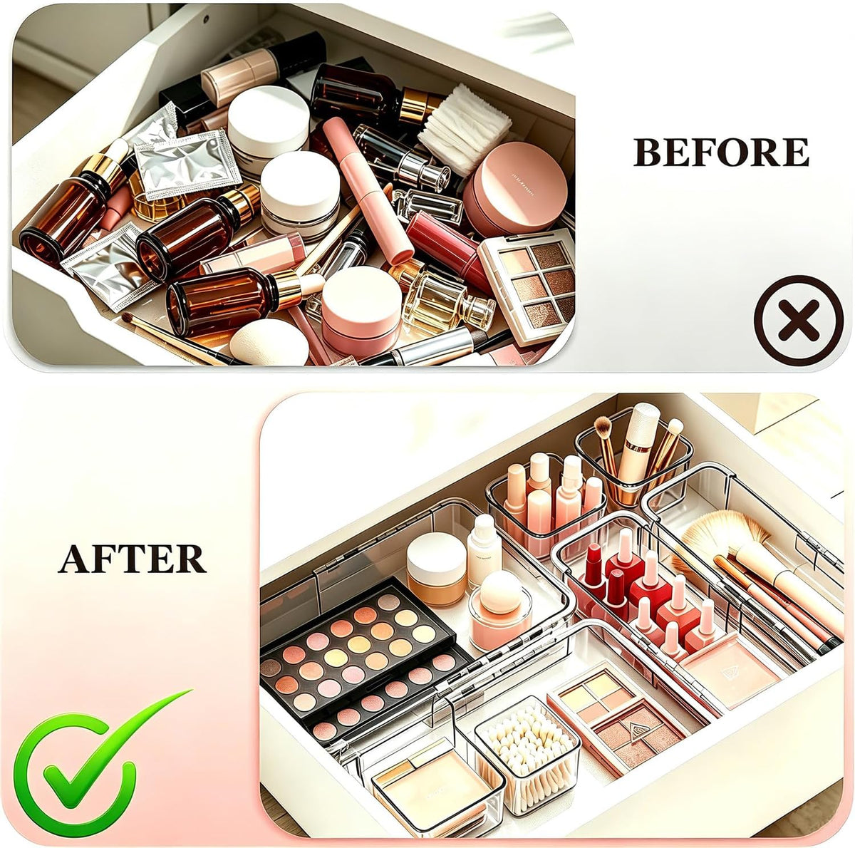 16 PCS Clear Drawer Organizer, Adjustable Drawer Storage Box, 3-Size Expandable Desk Drawer Organizer, Acrylic Storage Bins for Gadgets Storage, Kitchen Utensils, Cosmetics, and Bedroom Dressers