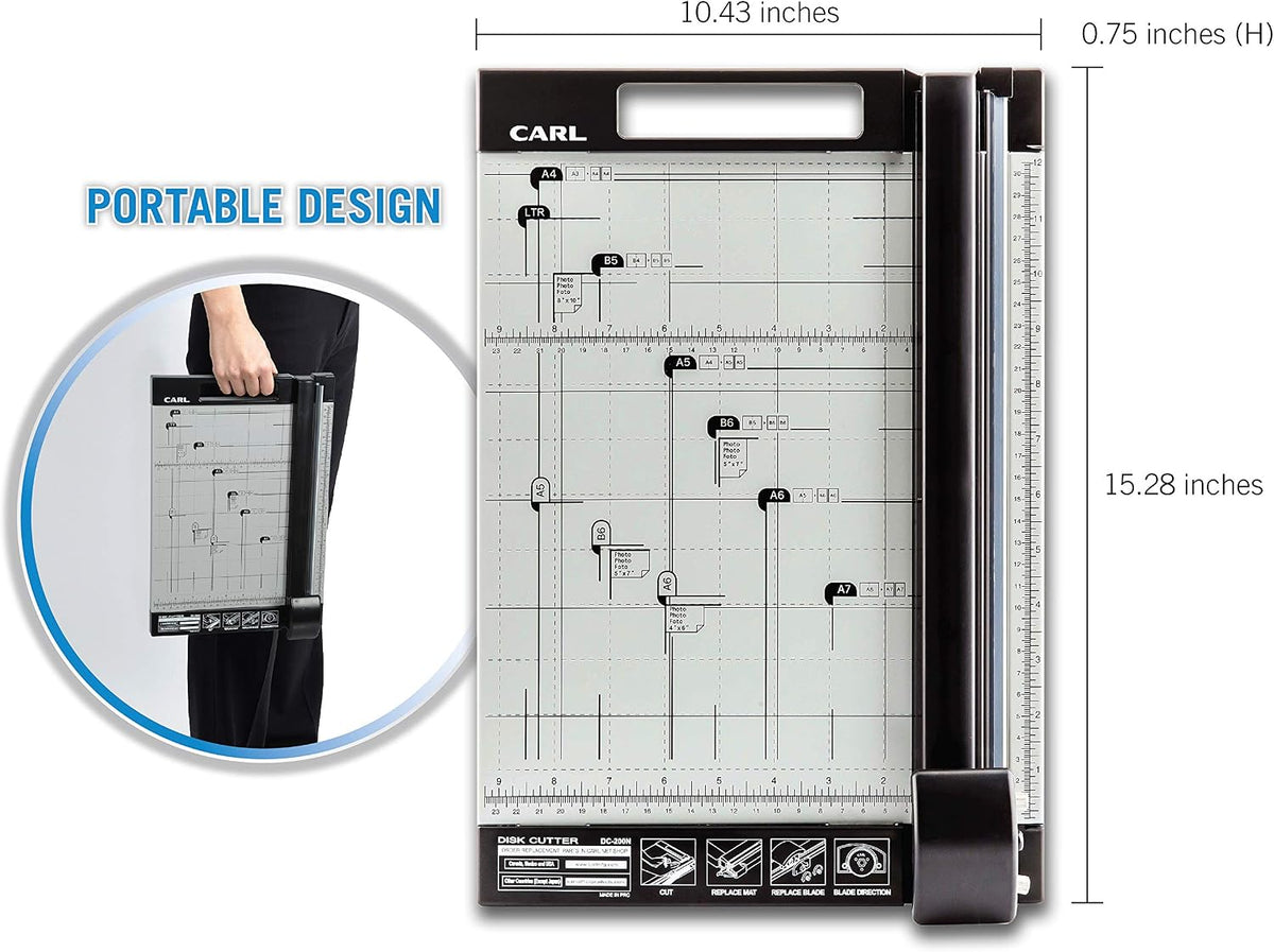 Carl 12 inch DC-200N Premium Rotary Paper Trimmer, Metal Base, 15 Sheet Cutting Capacity.