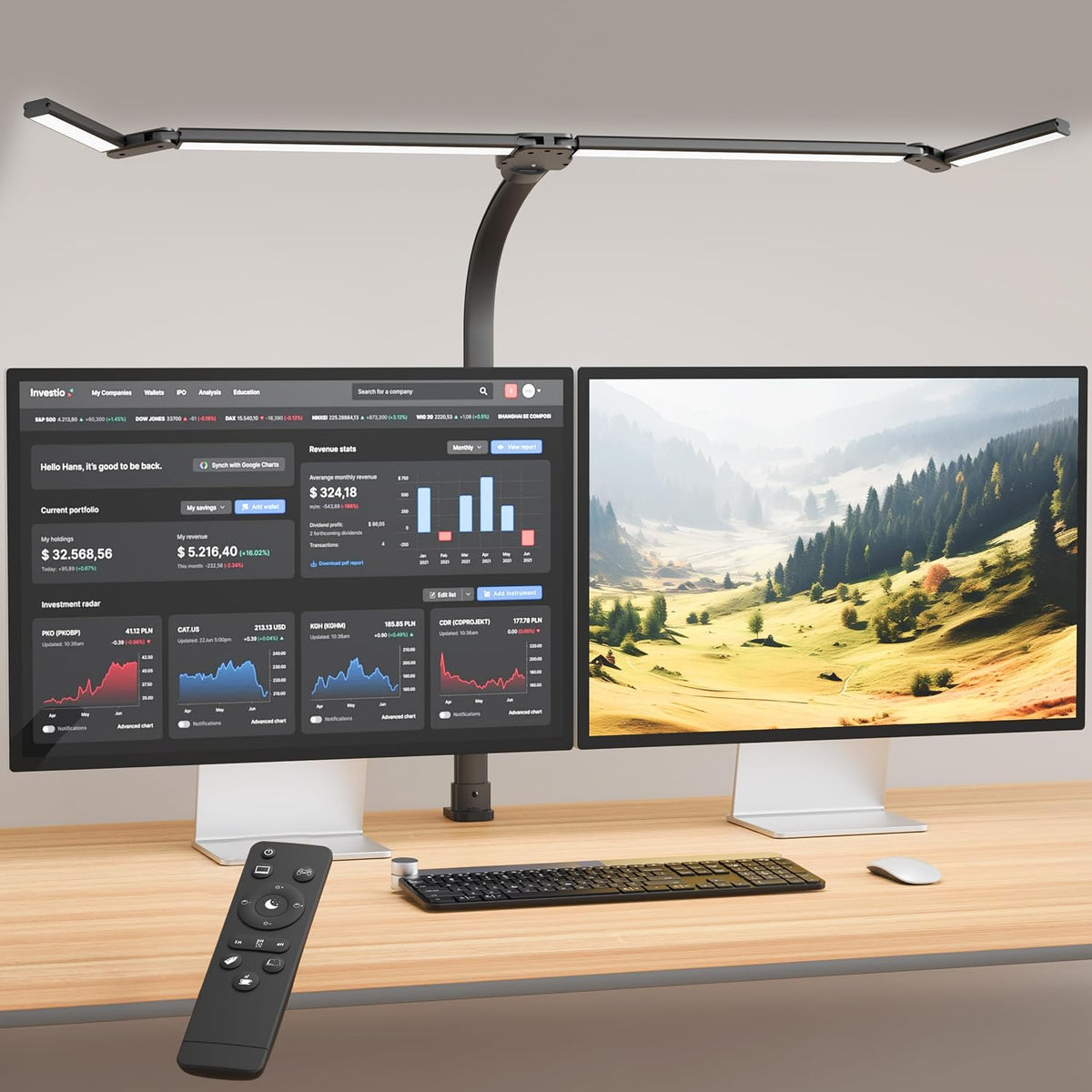 LED Desk Lamp with Clamp, Eye-Carying Desk Light with Remote,Adjustable Flexible Gooseneck,1800LM Ultra Bright Table Lamp for Work,Study, Read,Workbench(Black)