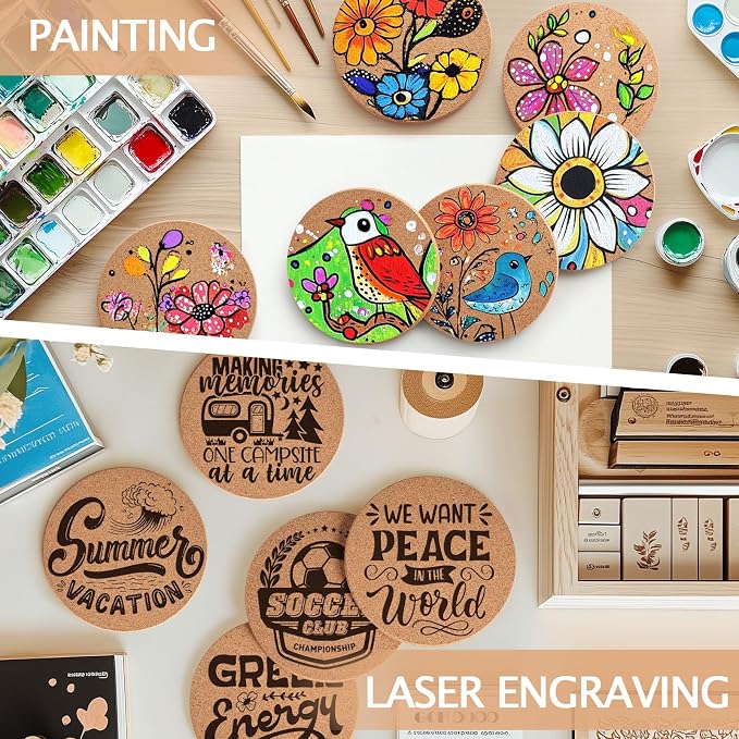 100 PCS Cork Coasters for Laser Engraving, Thick Absorbent Blank Coasters | 4