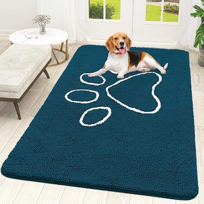 OLANLY Dog Door Mat for Muddy Paws 70x46, Paw Print Design, Absorbs Moisture