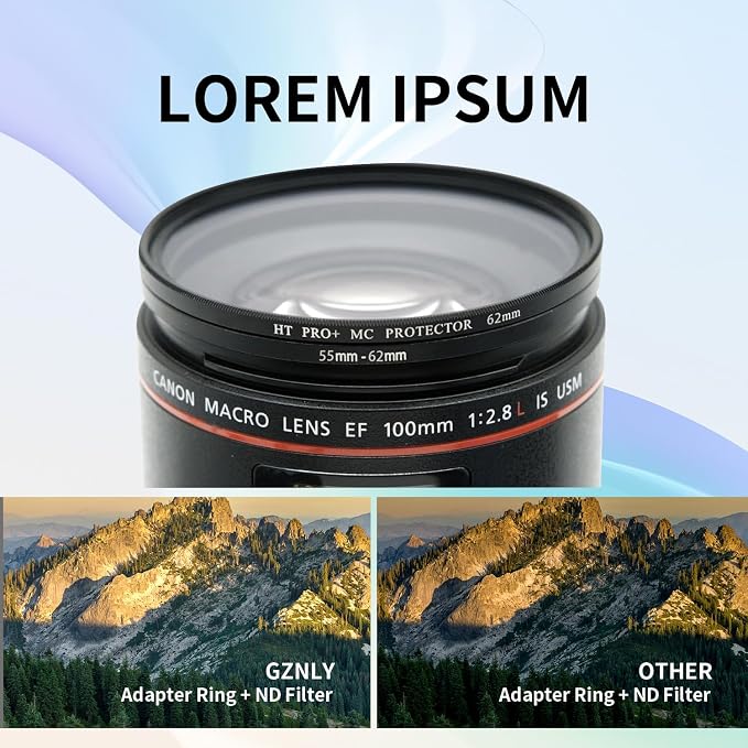 55-62mm Step-Up Ring Adapter, 55mm to 62mm Step Up Filter Ring
