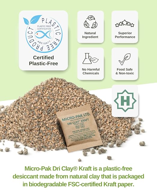 Micro-Pak Dri Clay Kraft, Highest Moisture Absorption Desiccant Packs, Silica