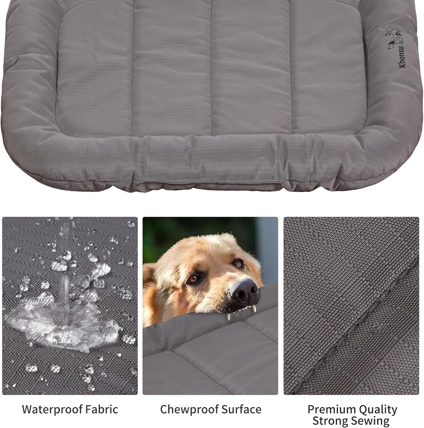 KHONSU PET Durable Dog Bed Tough and Tear Proof Dog Crate Bed, 800lbs Tear Strength PVC-Backed Waterproof Ped Bed Mat Indoor & Outdoor Use for Dogs up to 60 lbs