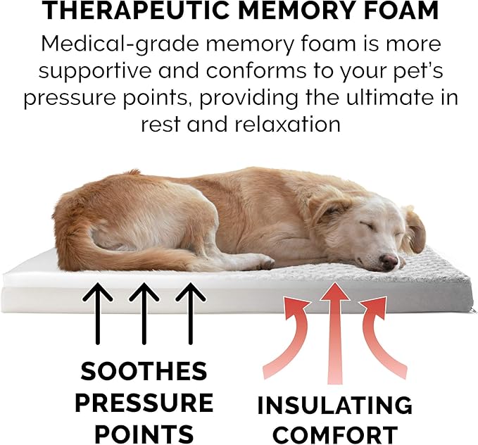 Furhaven Memory Foam Dog Bed for Large Dogs w/ Removable Washable Cover, For Dogs Up to 125 lbs - Ultra Plush Faux Fur & Suede Mattress - Gray, Jumbo Plus/XXL