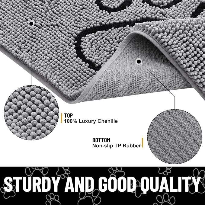 Smiry Dog Door Mat for Muddy Paws, Absorbent Dirt Trapper Non Slip Quick Dry