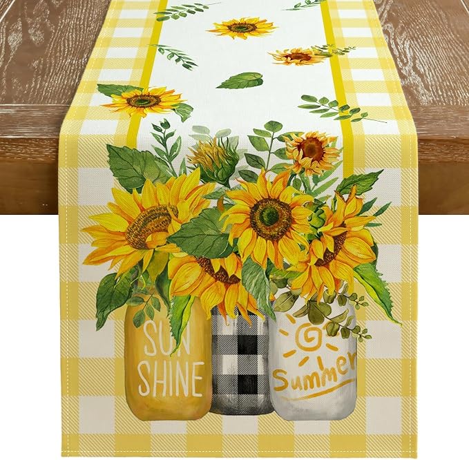 Sunflower Summer Table Runner 13x72 Inch, Kitchen Dining Table Decoration