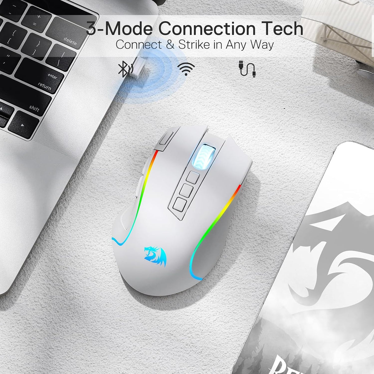 Redragon M612 Wireless RGB Optical Gaming Mouse 8000 DPI Remapping Keys