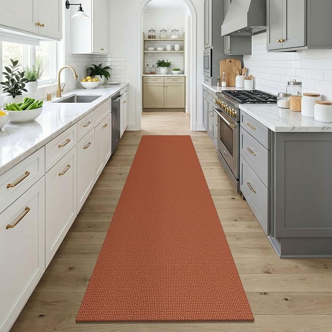 KOZYFLY Orange Runners for Hallway 3x9, Wide Washable Runner Rug, Woven Non