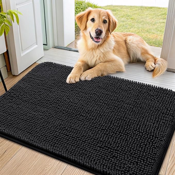 Smiry Dog Door Mat for Muddy Paws 40x24, Absorbent Dirt Trapper, Non-Slip
