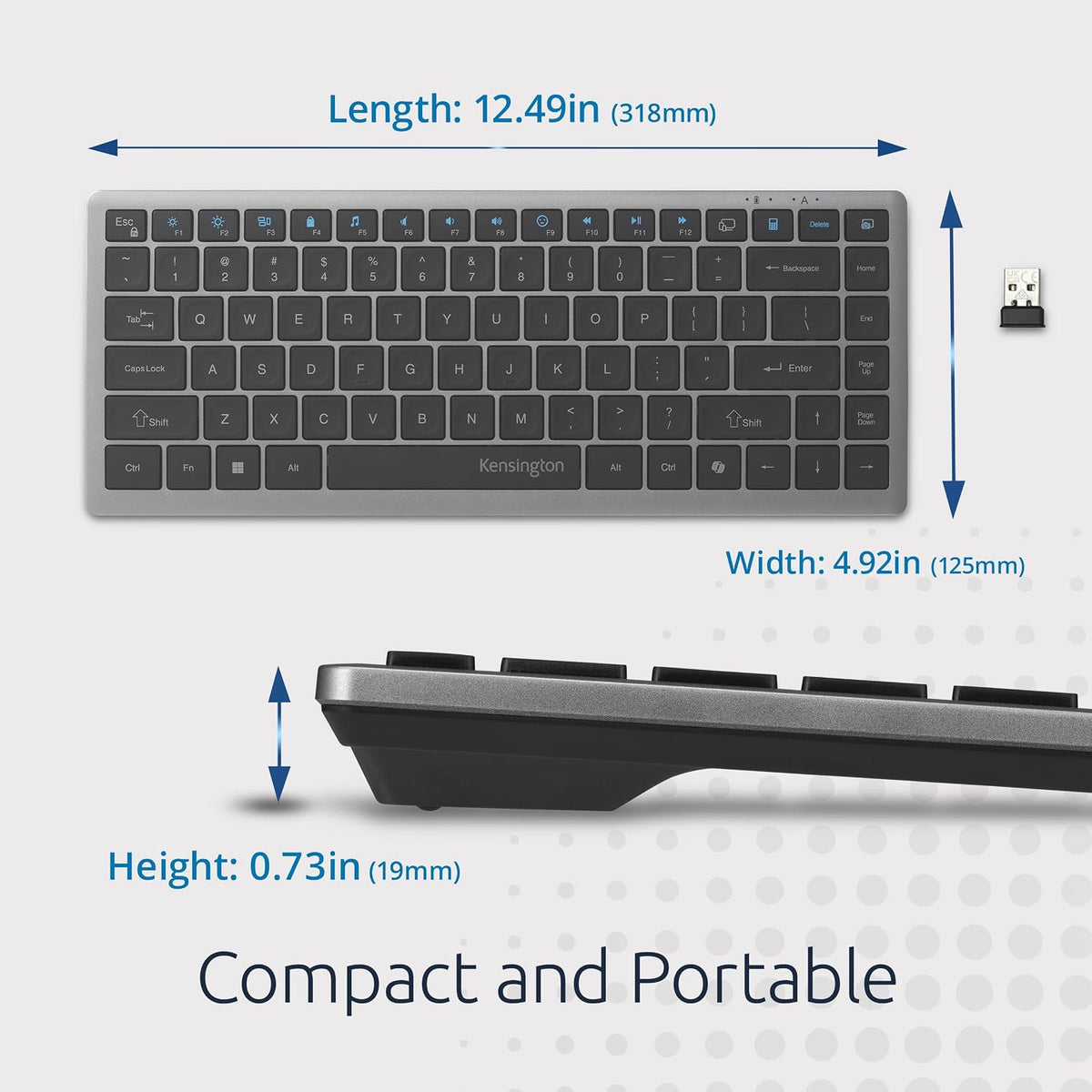 Kensington KB435 Wireless Compact Keyboard, Bluetooth & 2.4GHz Connection, Quiet Scissor-Switch Keys, Programmable, Copilot Hotkey, Compatible with Windows, Black (K75409NA)